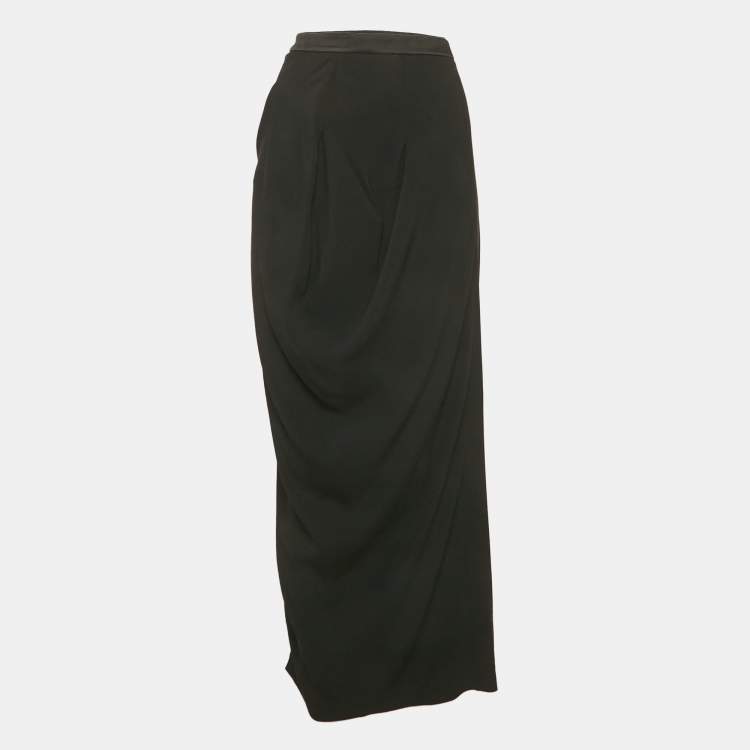 Pre Owned Kenzo Black Crepe Midi Skirt L