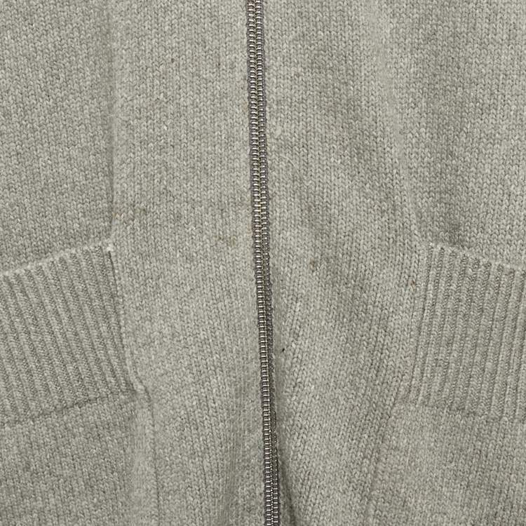 Pre Owned Kenzo Grey Logo Intarsia Knit Pocketed Zip Front Jacket S