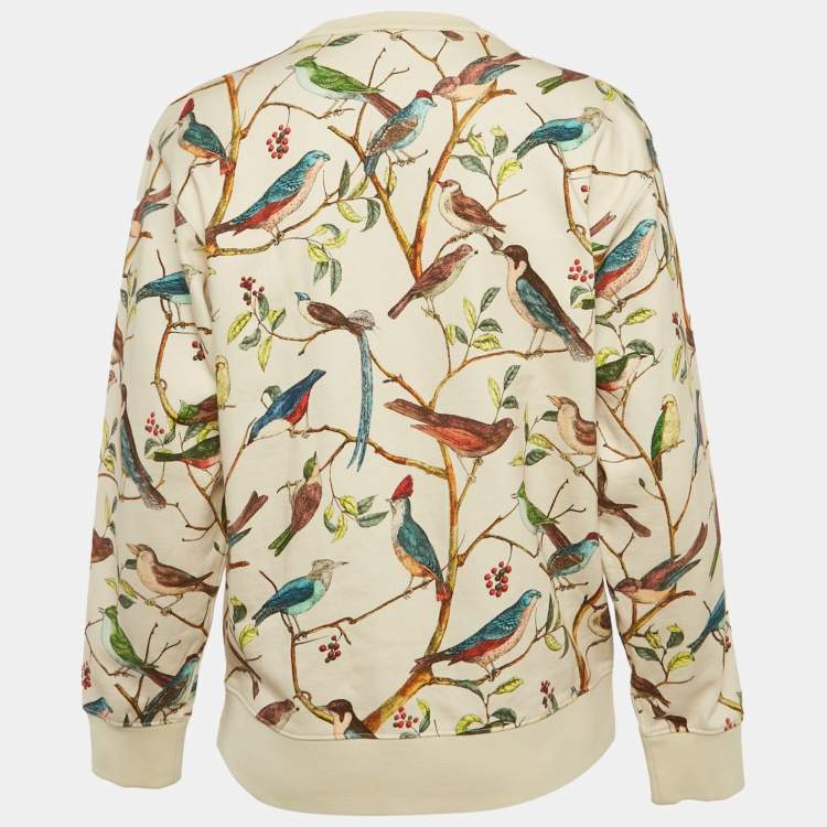 Pre Owned Kenzo Beige Bird Print Cotton Crewneck Sweatshirt M