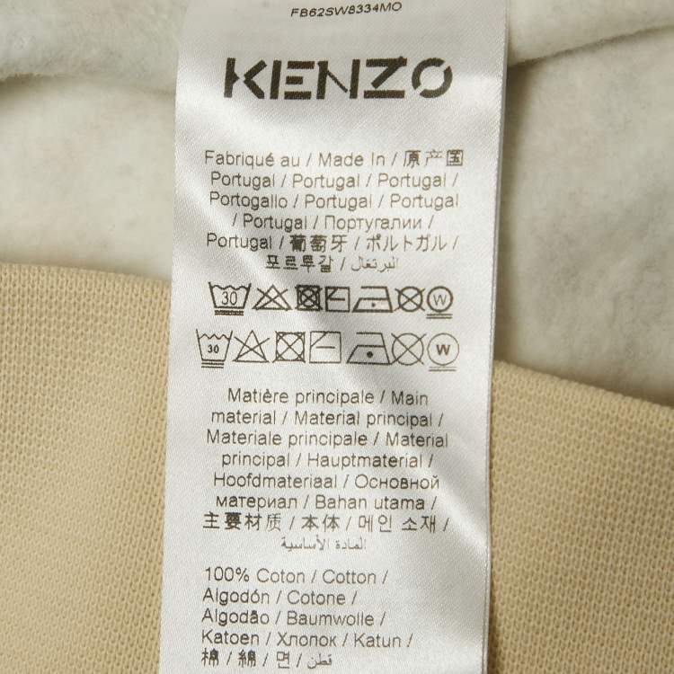 Pre Owned Kenzo Beige Bird Print Cotton Crewneck Sweatshirt M