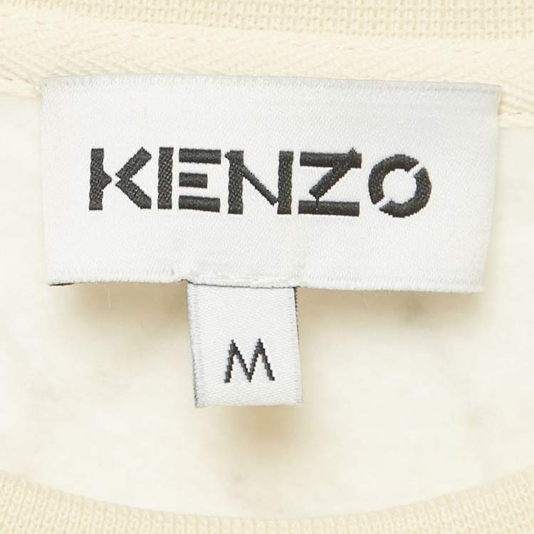 Pre Owned Kenzo Beige Bird Print Cotton Crewneck Sweatshirt M