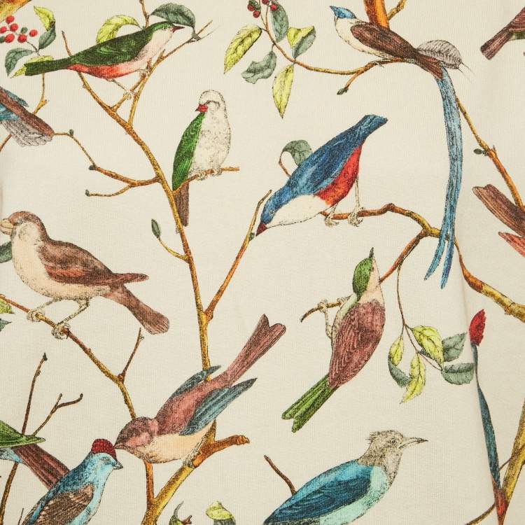 Pre Owned Kenzo Beige Bird Print Cotton Crewneck Sweatshirt M