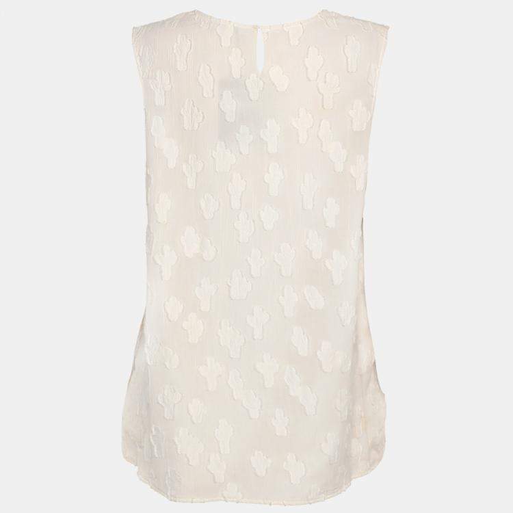 Pre Owned Kenzo Cream Brocade Fabric Sleeveless Tops M