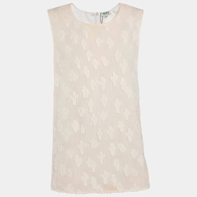 Pre Owned Kenzo Cream Brocade Fabric Sleeveless Tops M