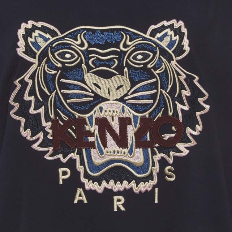 Pre Owned Kenzo Blue Tiger Embroidered Crepe Sweatshirt M
