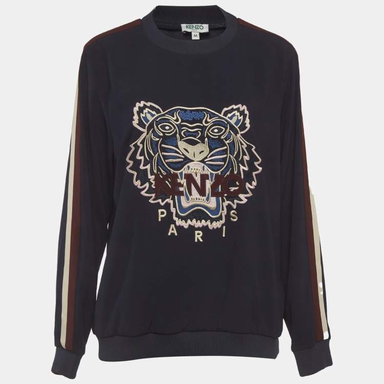 Pre Owned Kenzo Blue Tiger Embroidered Crepe Sweatshirt M