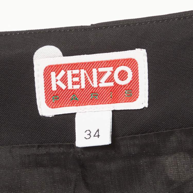 Pre Owned Kenzo Black Polka Dot Satin Flared Midi Skirt S