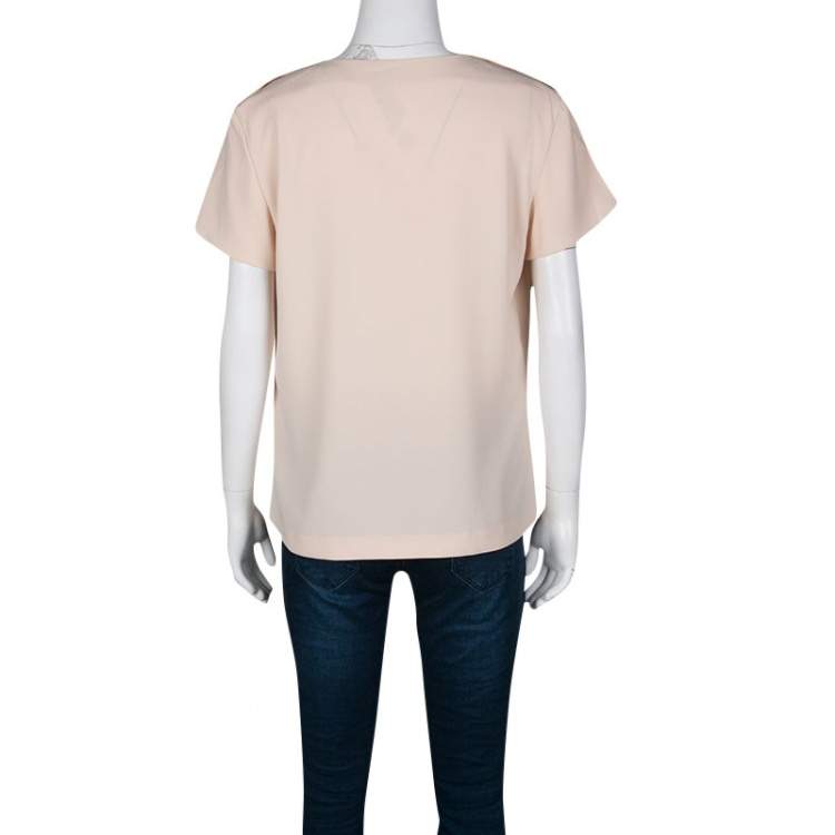 Pre Owned Kenzo Beige Shoulder Button Detail V-Neck Top M