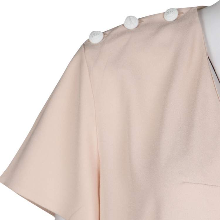 Pre Owned Kenzo Beige Shoulder Button Detail V-Neck Top M