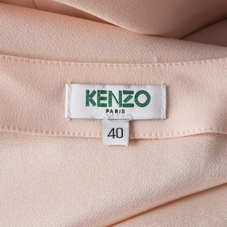 Pre Owned Kenzo Beige Shoulder Button Detail V-Neck Top M