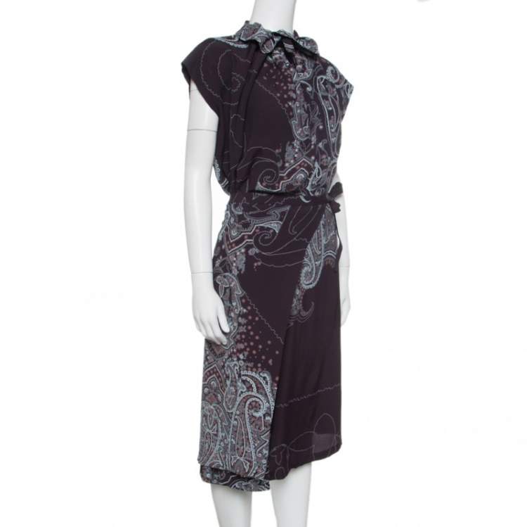 Pre Owned Kenzo Brown Paisley Print Top and Wrap Skirt Set S