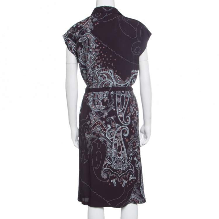 Pre Owned Kenzo Brown Paisley Print Top and Wrap Skirt Set S