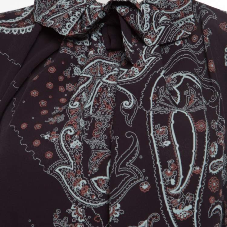Pre Owned Kenzo Brown Paisley Print Top and Wrap Skirt Set S