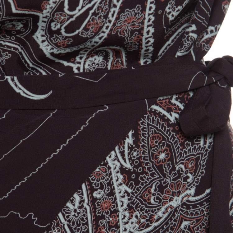 Pre Owned Kenzo Brown Paisley Print Top and Wrap Skirt Set S