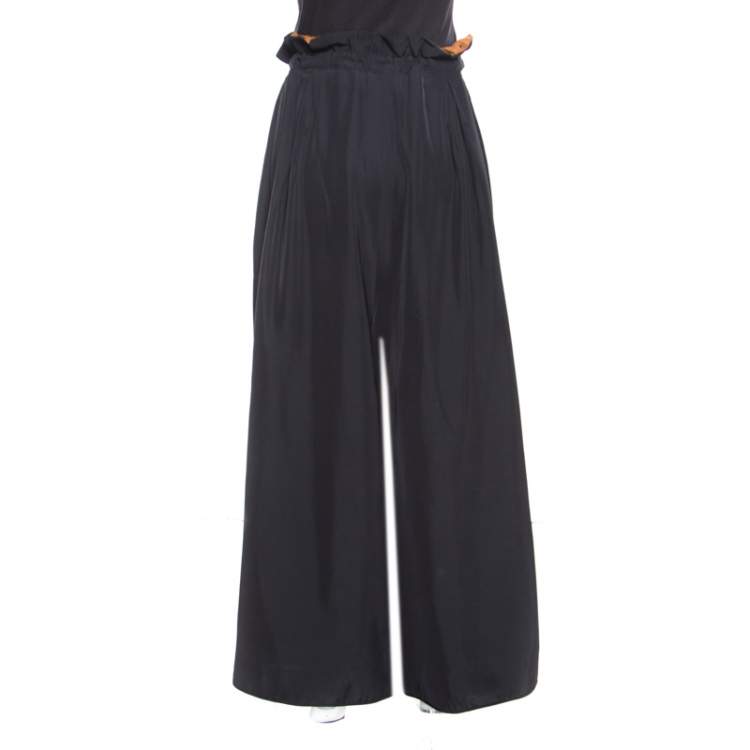Pre Owned Kenzo Black and Gold Paper Bag Waist Wide Leg Reversible Pants M