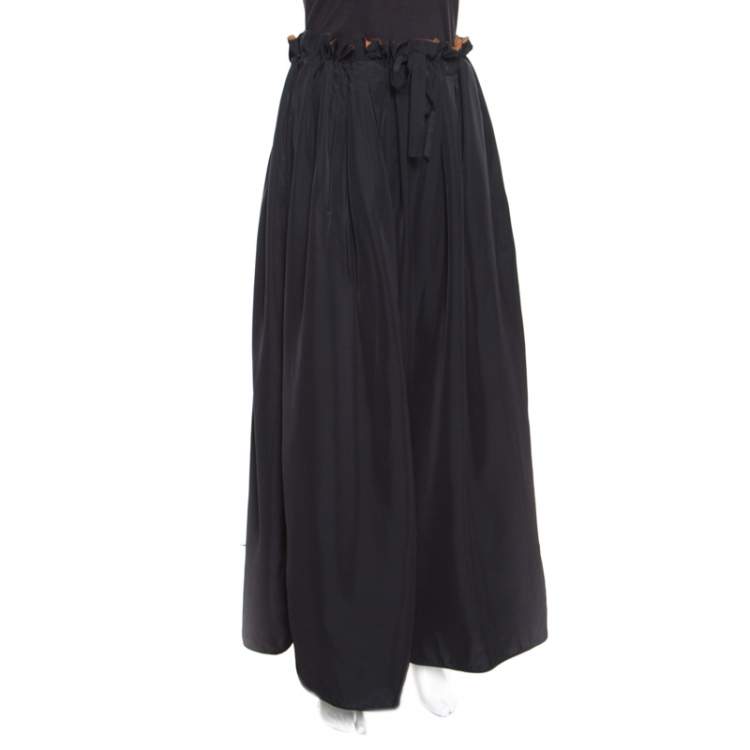 Pre Owned Kenzo Black and Gold Paper Bag Waist Wide Leg Reversible Pants M