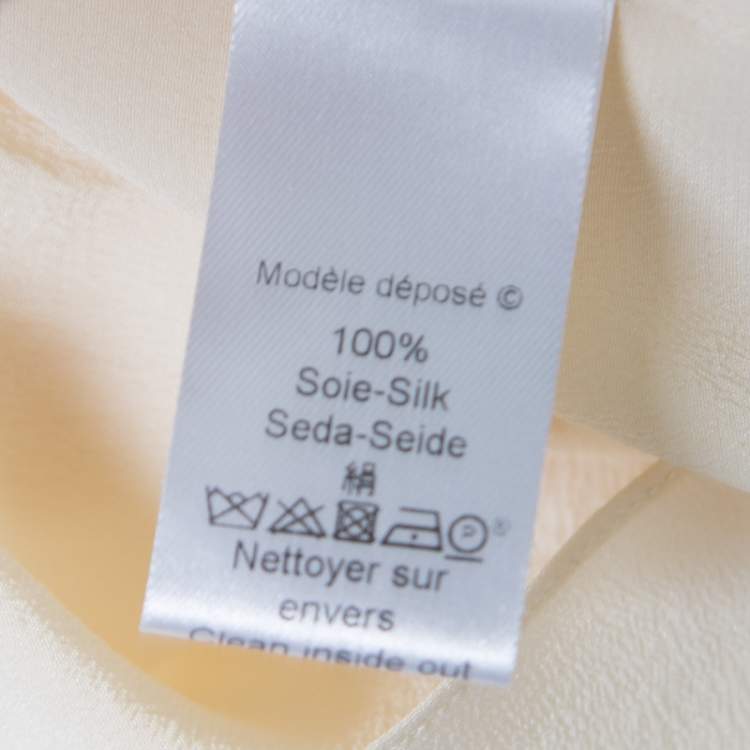 Pre Owned Kenzo Cream Ruffled Trim Detail Long Sleeve Silk Blouse M