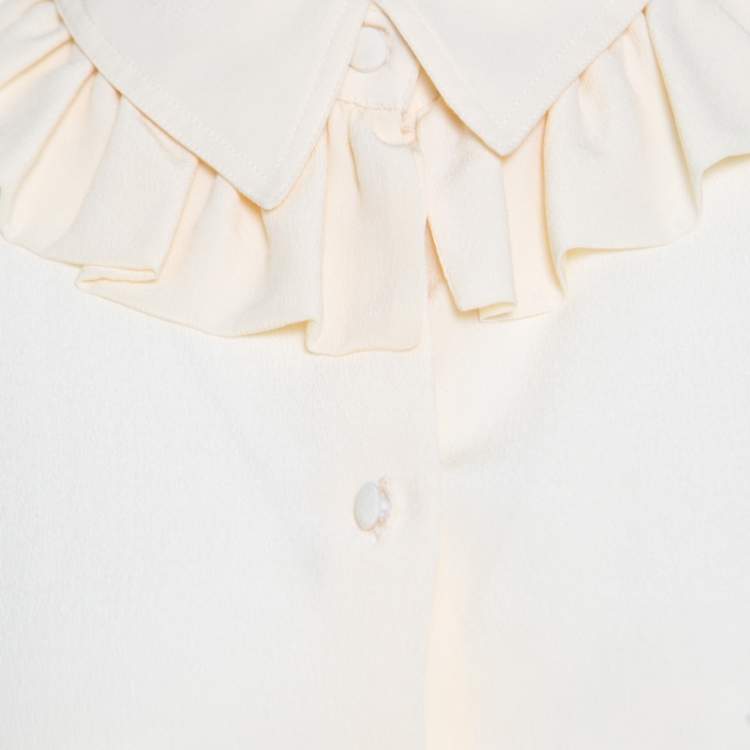 Pre Owned Kenzo Cream Ruffled Trim Detail Long Sleeve Silk Blouse M