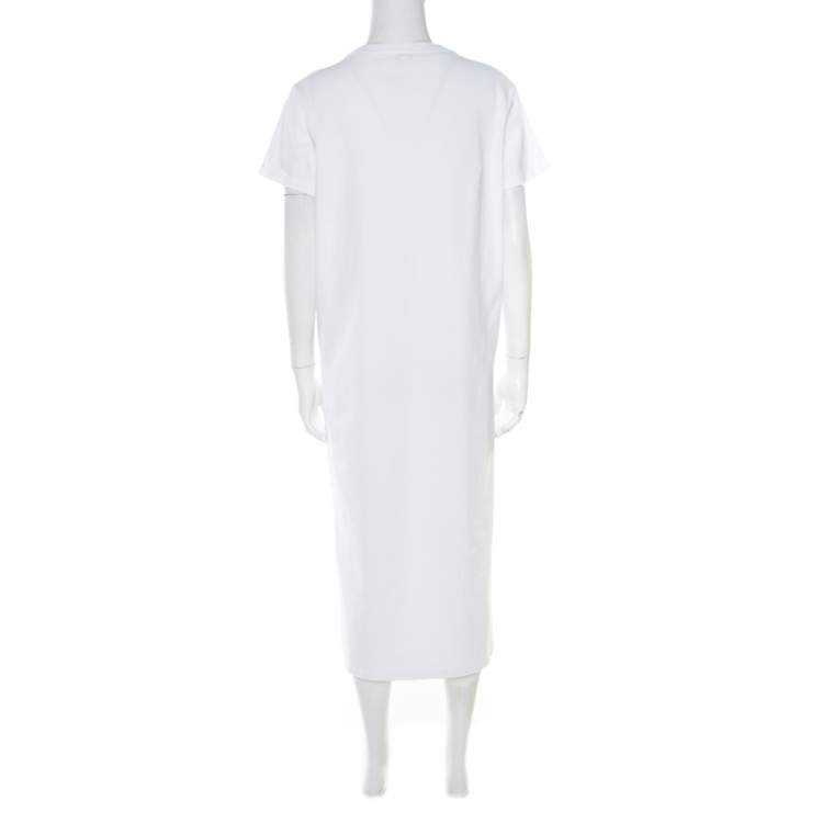 Pre Owned Kenzo White Cotton Signature Print Midi Dress M