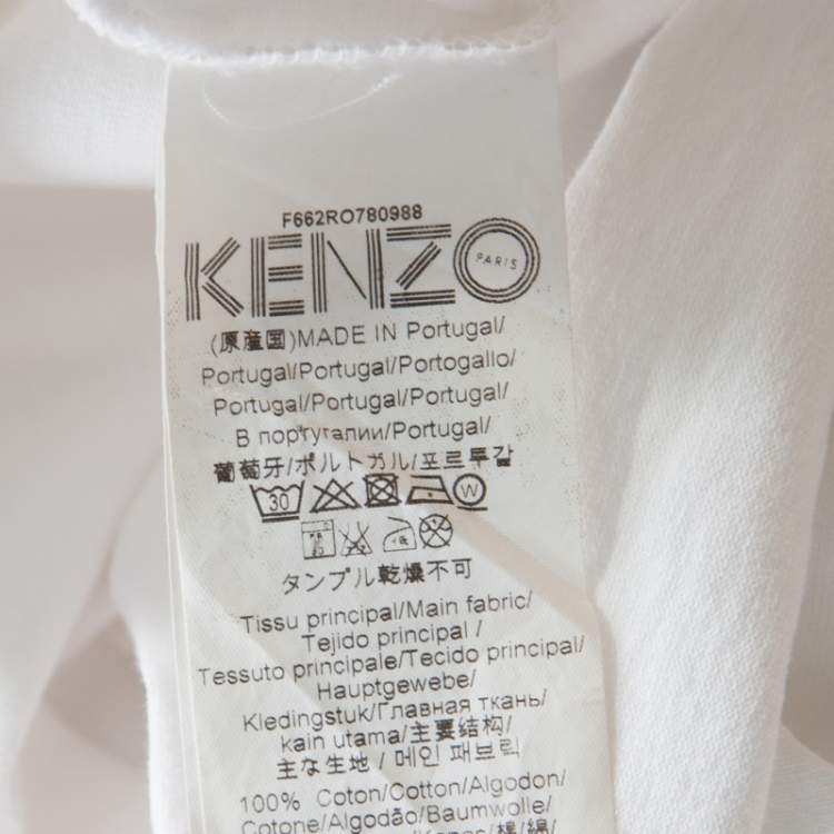 Pre Owned Kenzo White Cotton Signature Print Midi Dress M