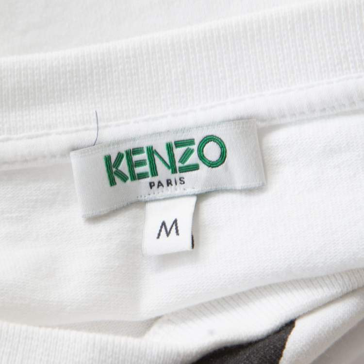 Pre Owned Kenzo White Cotton Signature Print Midi Dress M