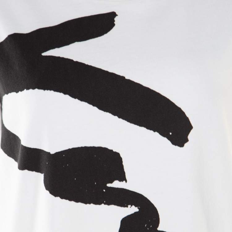 Pre Owned Kenzo White Cotton Signature Print Midi Dress M