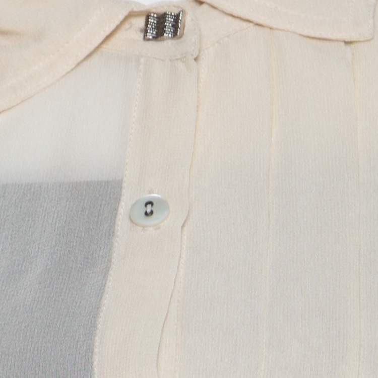 Pre Owned Kenzo Beige Pleated Waist Tie Detail Long Sleeve Blouse XL