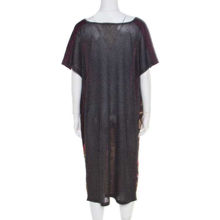 Pre Owned Kenzo Bicolor Floral Jacquard Knit Oversized Shift Dress L