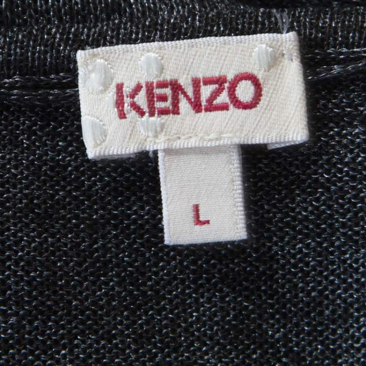 Pre Owned Kenzo Bicolor Floral Jacquard Knit Oversized Shift Dress L