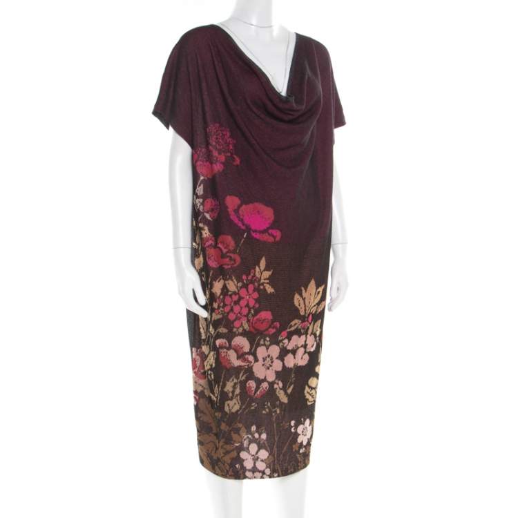 Pre Owned Kenzo Bicolor Floral Jacquard Knit Oversized Shift Dress L
