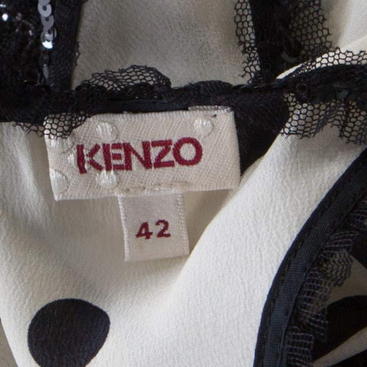 Pre Owned Kenzo Monochrome Sequined Front Polka Dotted Racer Back Top L