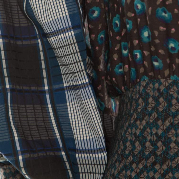 Pre Owned Kenzo Multicolor Floral and Checked Print Blouson Top S