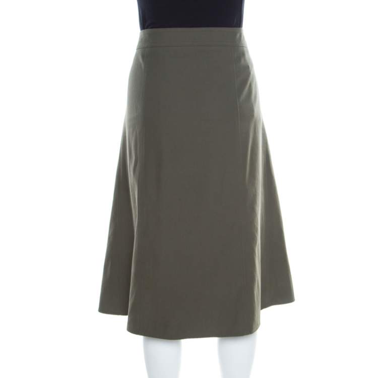 Pre Owned Kenzo Military Green Zip Front Midi Skirt M