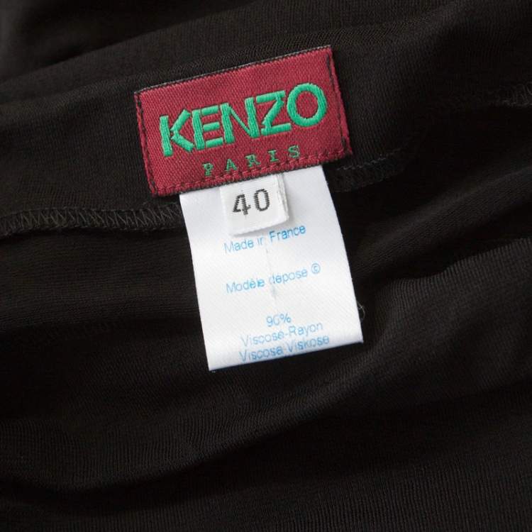 Pre Owned Kenzo Black  Embroidered Stretch Jersey Ruffle Detail Top M 