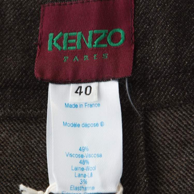 Pre Owned Kenzo Dark Brown Stretch Wool Pleated Culottes M 