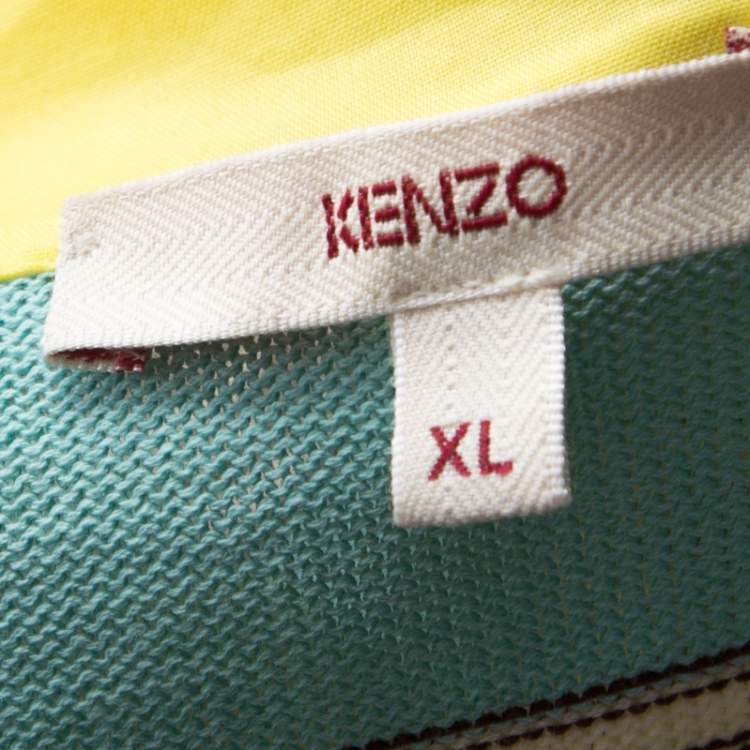 Pre Owned Kenzo Multicolor Striped Knit Contrast Collar Detail Cardigan XL 