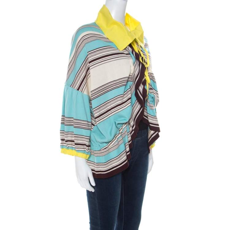 Pre Owned Kenzo Multicolor Striped Knit Contrast Collar Detail Cardigan XL 