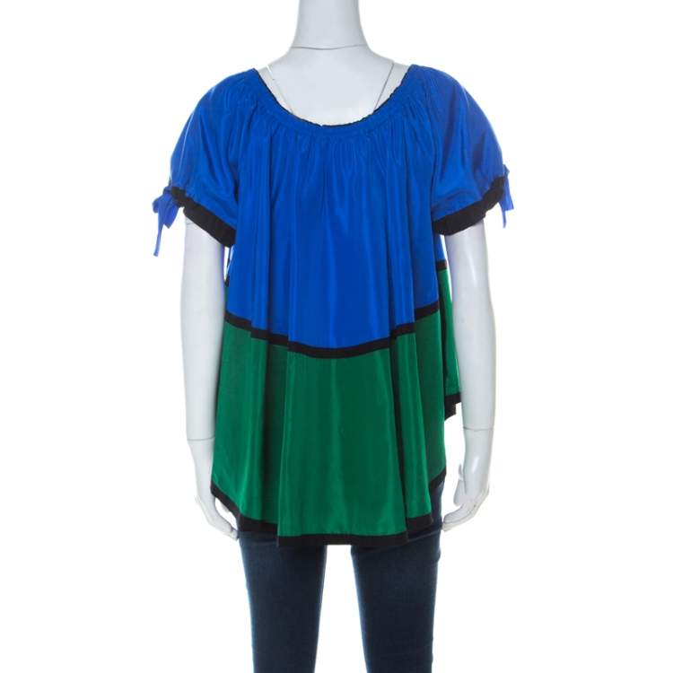 Pre Owned Kenzo Blue Black and Green Color Block Off Shoulder Top M 