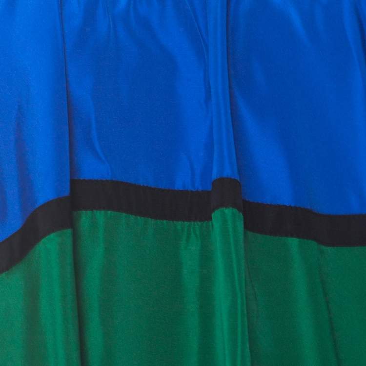 Pre Owned Kenzo Blue Black and Green Color Block Off Shoulder Top M 