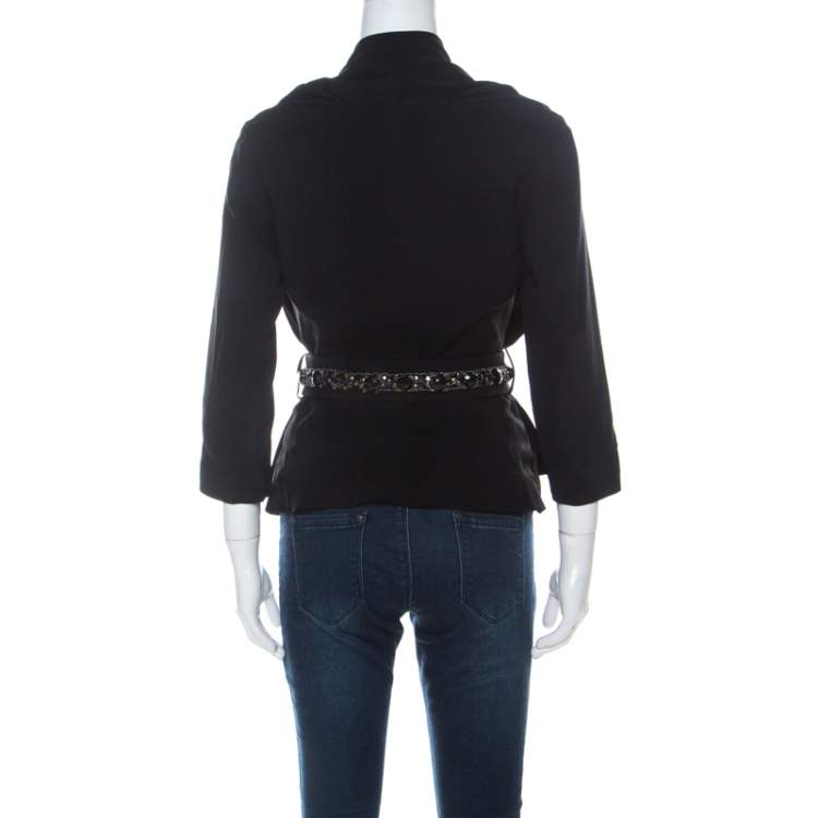 Pre Owned Kenzo Black Crepe Embellished Belt Detail Blazer S 