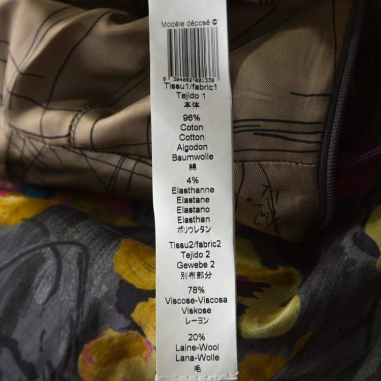 Pre Owned Kenzo Grey Floral Brushstroke Print Stretch Cotton Belted Dress M