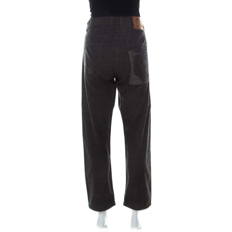 Pre Owned Kenzo Charcoal Grey Micro Checks Cotton Straight Leg Pants L