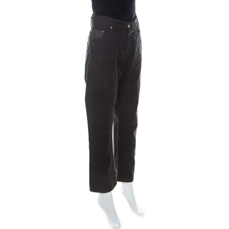 Pre Owned Kenzo Charcoal Grey Micro Checks Cotton Straight Leg Pants L