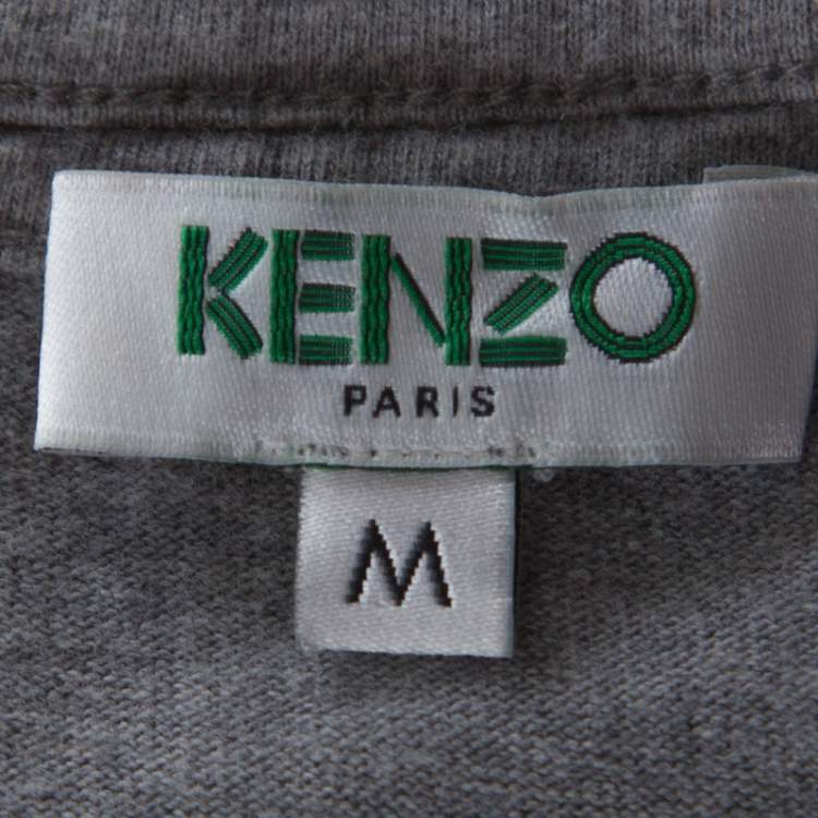 Pre Owned Kenzo Grey Printed Sleeve Cotton T Shirt M