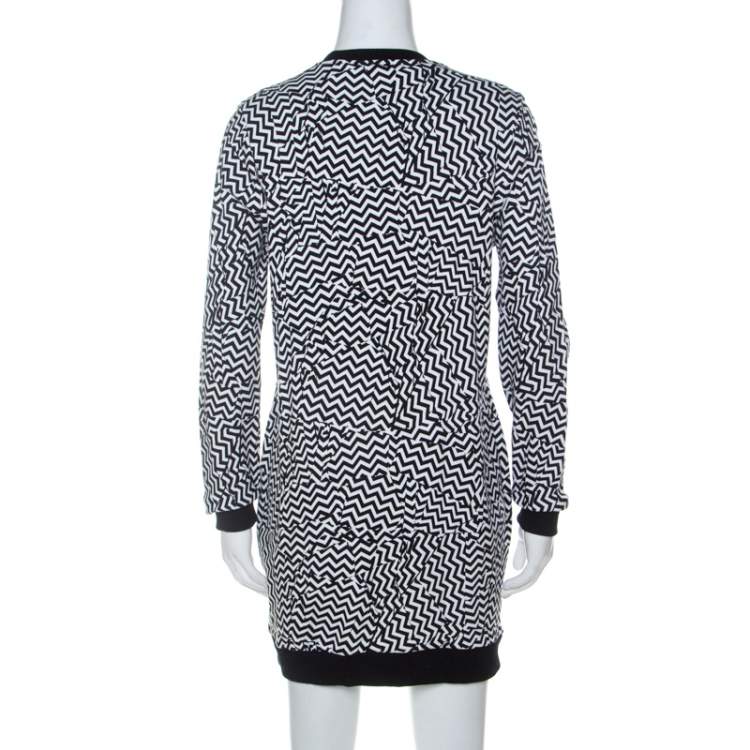 Pre Owned Kenzo Monochrome Molleton Chevron Sweatshirt Dress M