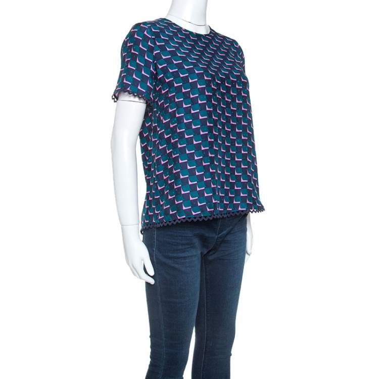 مملوكة مسبقًا Kenzo Multicolor Printed Silk Short Sleeve Top S