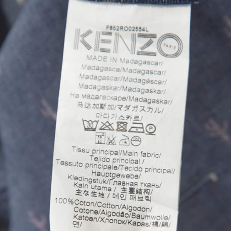 Pre Owned Kenzo Blue Denim Cactus Print Belted Shirt Dress L