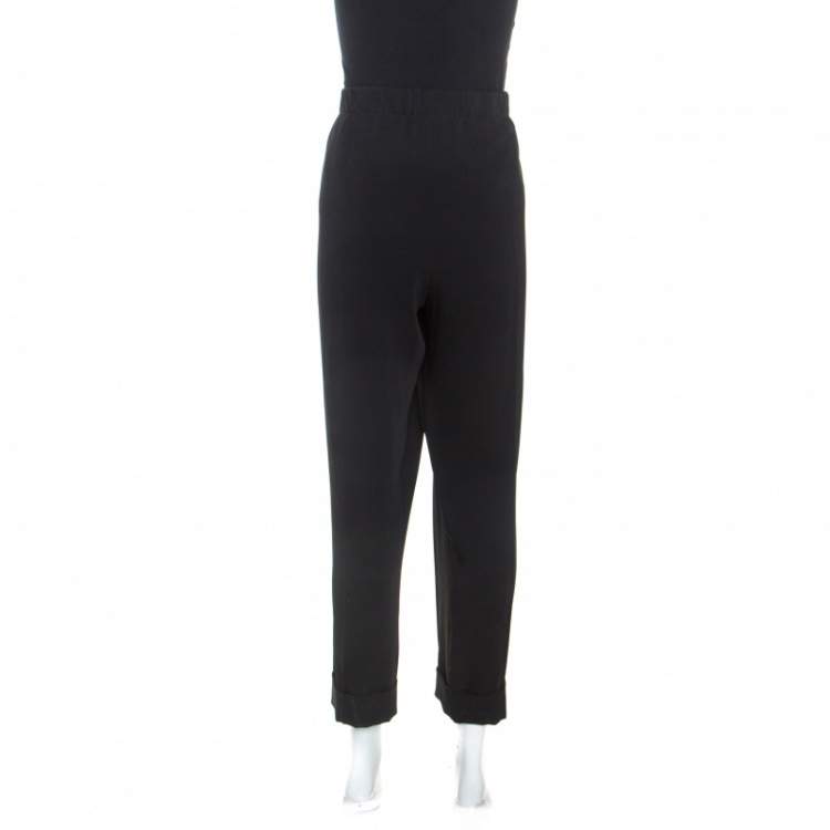 Pre Owned Kenzo Black Crepe Drawstring Pants XL
