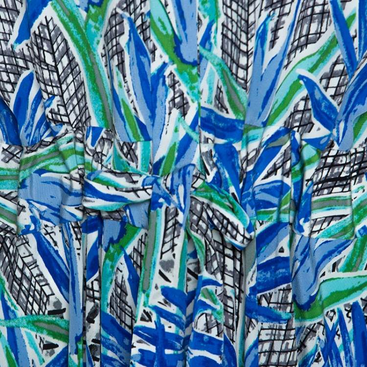 Pre Owned Kenzo Multicolor Printed Silk Short Sleeve Belted Shirt Dress M