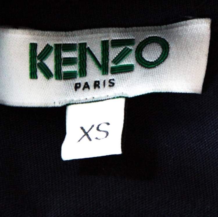 Pre Owned Kenzo Navy Blue Floral Logo Print Short Sleeve T-Shirt XS
